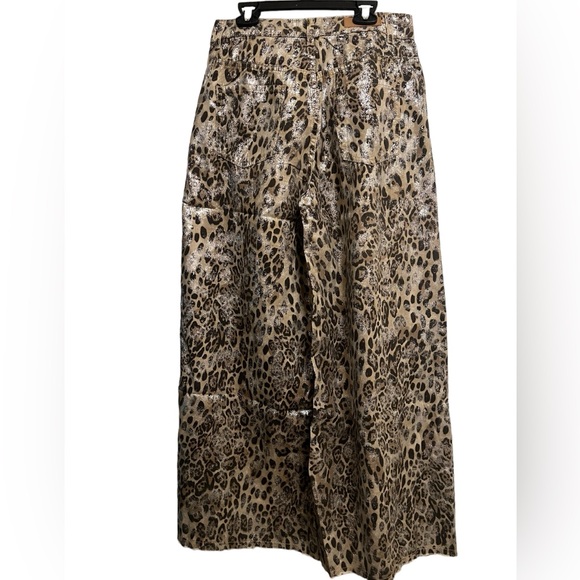 ITOO MOCHA Brown, Tab, Silver Metallic Leopard Wide Leg Pant - Picture 4 of 11